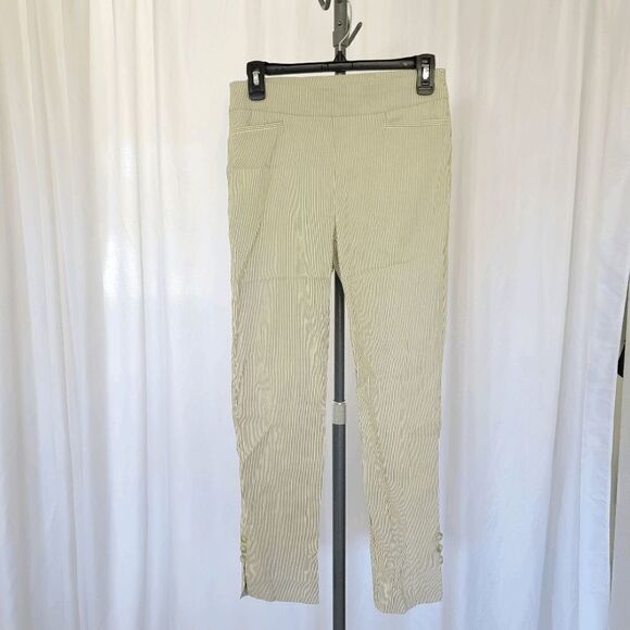 Chico's women's green striped pullon stretch pants size 2R - Picture 3 of 8
